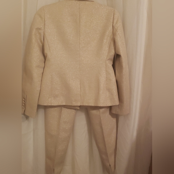Talbots 2pc Blazer And Pant Set Metallic Gold Cotton Blend Sz 2 Holiday Formal - Picture 2 of 16